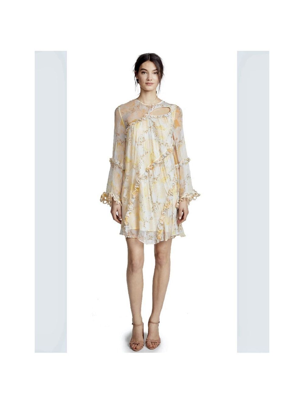 Stevie May Anthropologie Floral Mini Dress XS Yellow Boho Ruffle Cottagecore - Picture 2 of 14